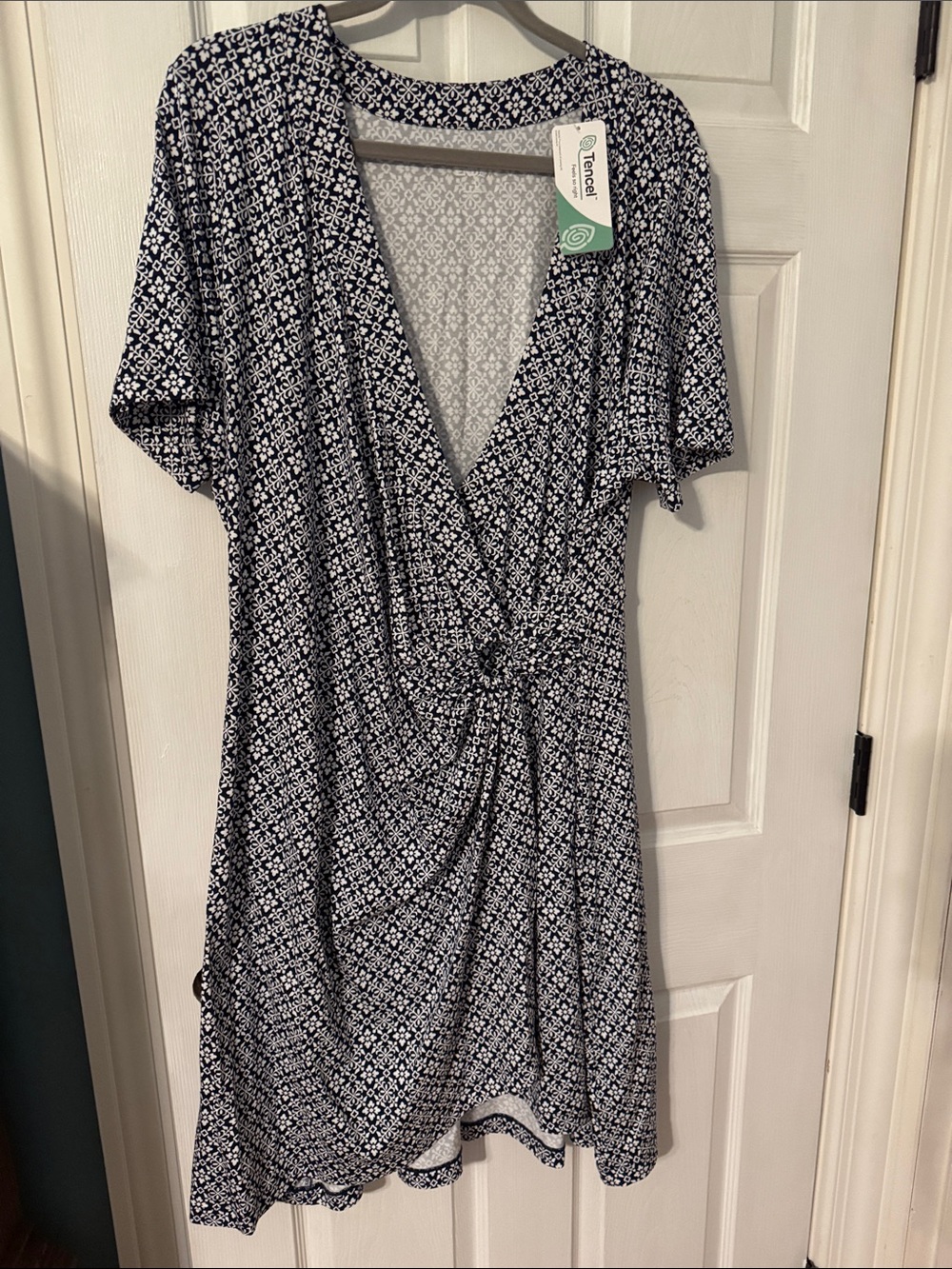 Land’s End Navy & White Ring Knot Faux Wrap Dress NWT